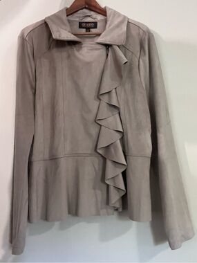 Shyanne Women's Beige Ruffle-Front Faux Suede Jacket XXL NWOT